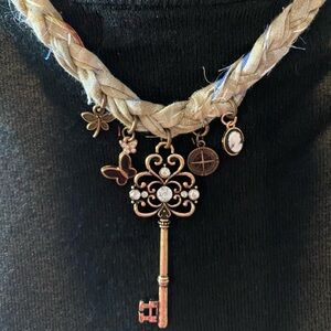 One of a kind Upcycled handmade Kantha Gold Key Pendant chatm Necklace